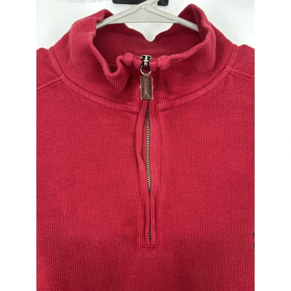 Polo‎ Ralph Lauren Sweater Leather Tab Quarter 1/4 Zip Pullover Red Knit Mens L
